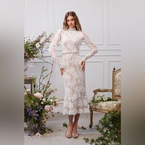 V. Chapman Greta Midi - White Floral Lace Long Sleeve Dres NWT